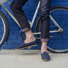 Navy Nubuck Slip Ons for Men